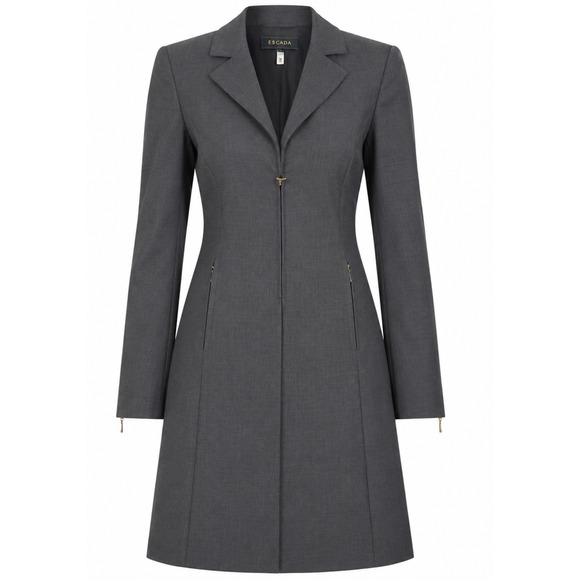 Escada Jackets & Blazers - Escada Charcoal Grey 100% Virgin Wool Longline Blazer Coat Zip Front Size 36